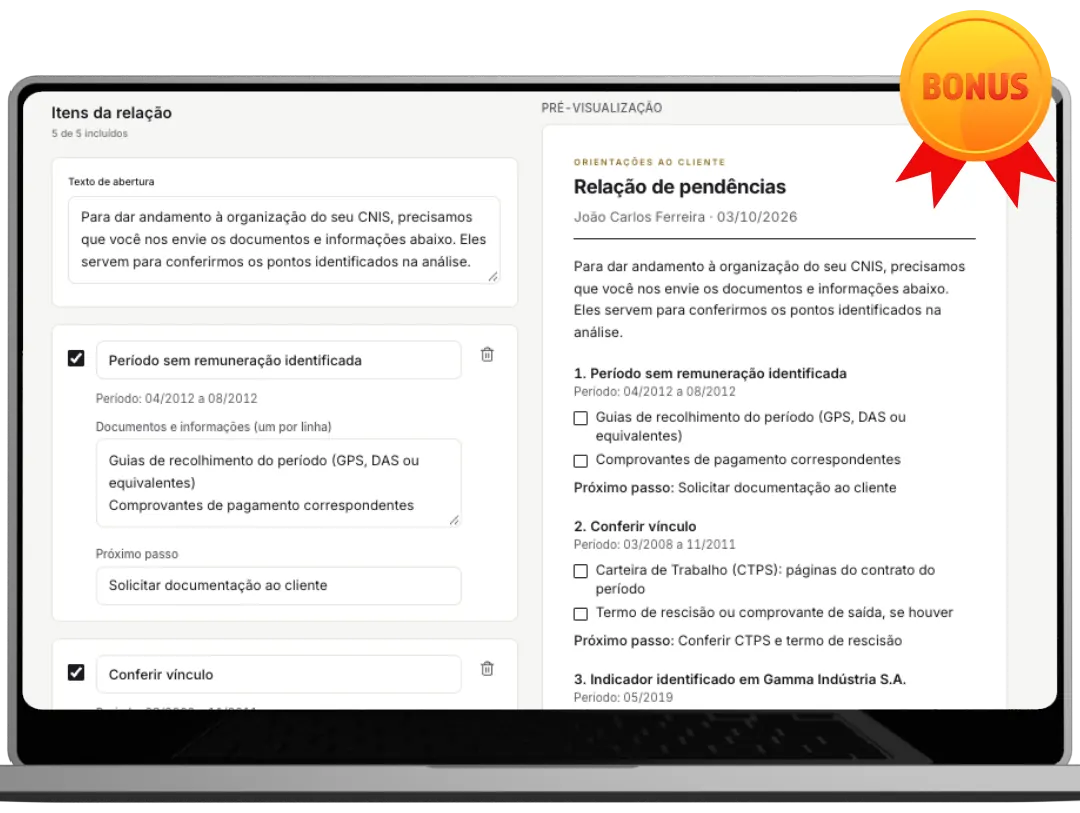 Bônus 2: Gerador de Pendências para o Cliente